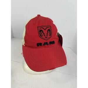 Vintage Dodge Ram Red Trucker Half Mesh Distressed Hat Snapback